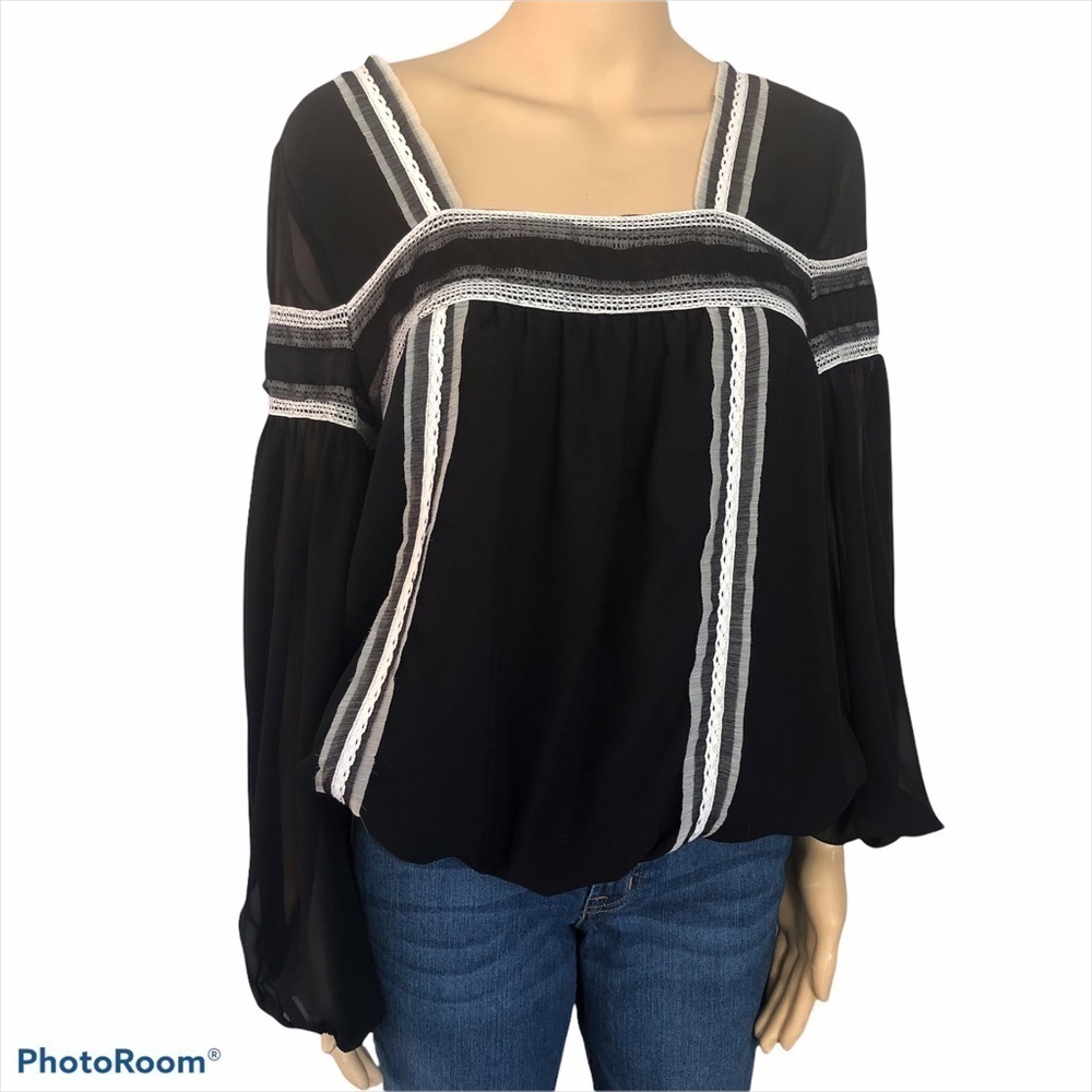 Women witchy pirate pirate embroidered flatter sleeps black long sleeve top